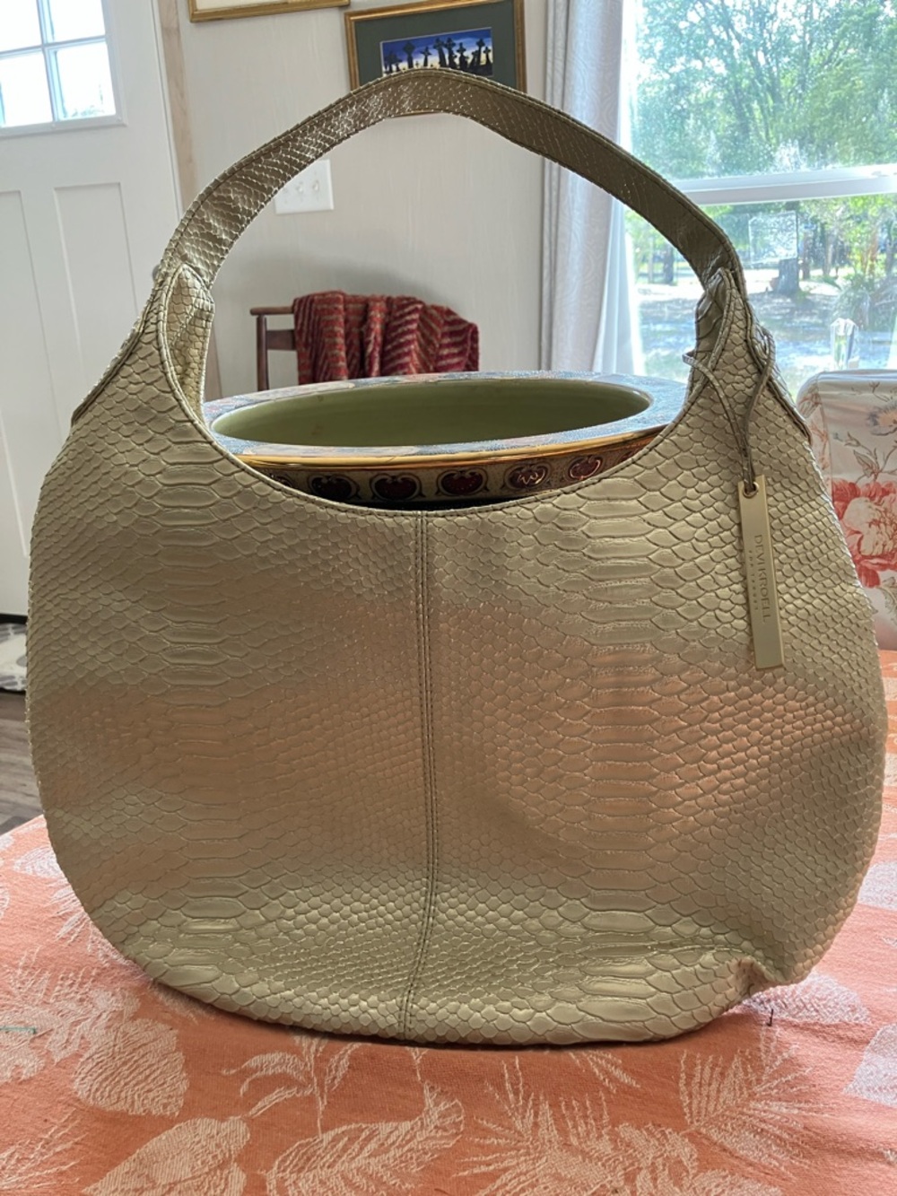 Cream Textured Hobo Handbag with Shoulder Strap